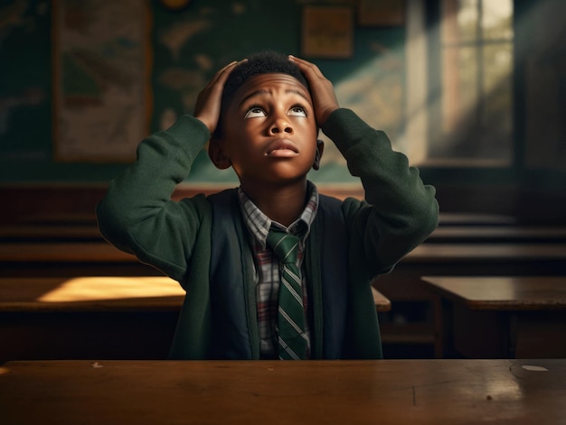 photo d'une pose dynamique émotionnelle d'un enfant brésilien à l'école