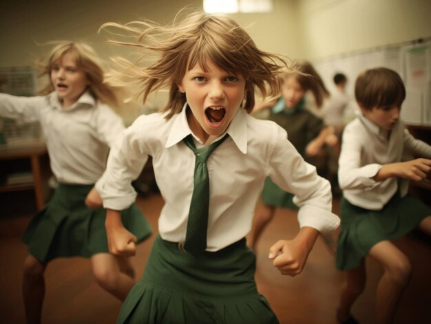 photo d'une pose dynamique émotionnelle d'un enfant brésilien à l'école