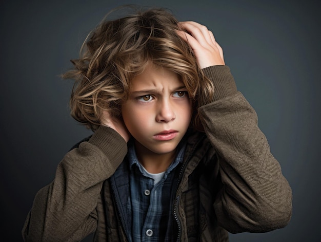 photo de pose dynamique émotionnelle enfant européen à l'école