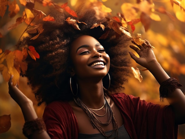 photo de pose dynamique émotionnelle femme africaine en automne