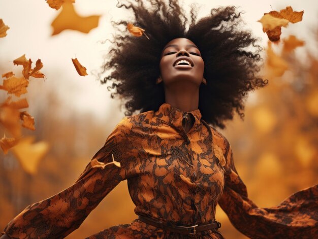 photo de pose dynamique émotionnelle femme africaine en automne