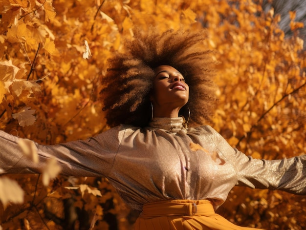 Photo photo de pose dynamique émotionnelle femme africaine en automne