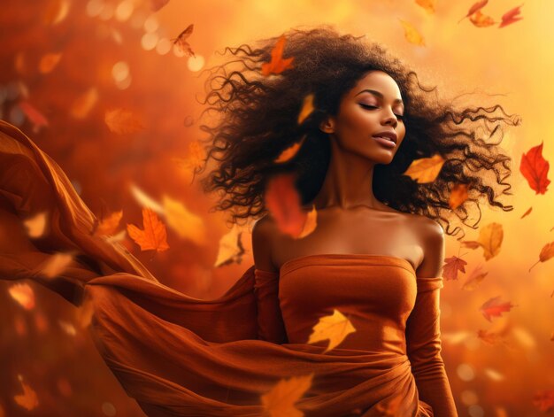 photo de pose dynamique émotionnelle femme africaine en automne