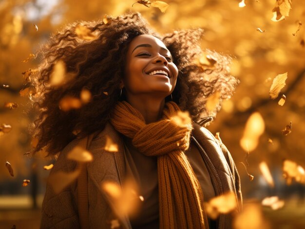 photo de pose dynamique émotionnelle femme africaine en automne