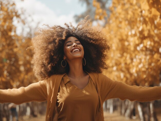 photo de pose dynamique émotionnelle femme brésilienne en automne