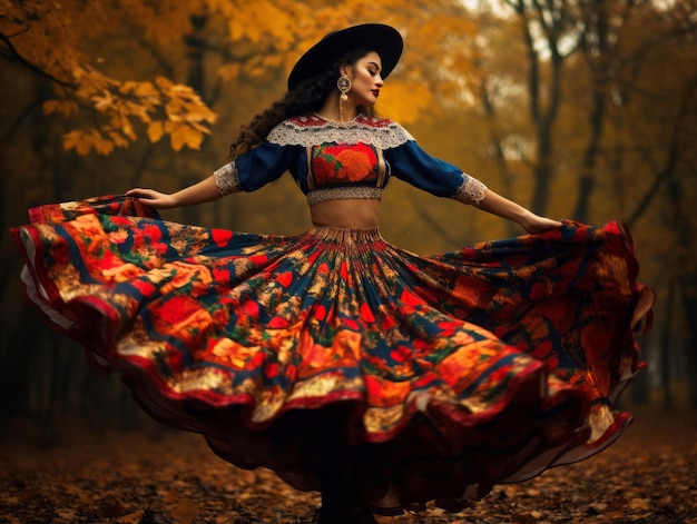 photo de pose dynamique émotionnelle femme mexicaine en automne