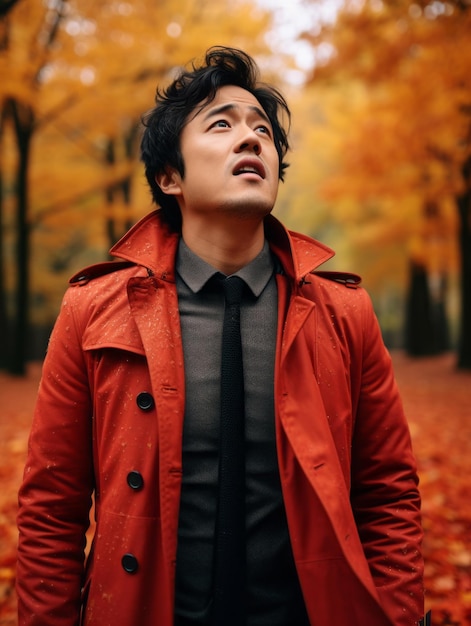 photo de pose dynamique émotionnelle homme asiatique en automne