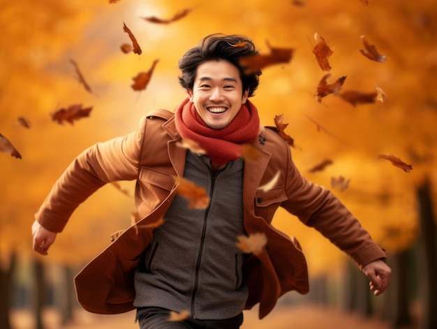 photo de pose dynamique émotionnelle homme asiatique en automne