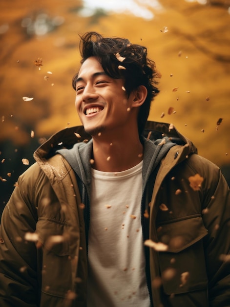 photo de pose dynamique émotionnelle homme asiatique en automne