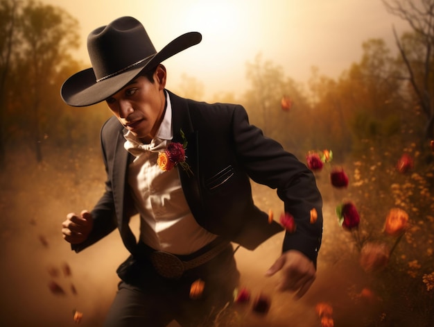 photo de pose dynamique émotionnelle homme mexicain en automne