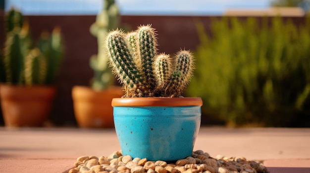 Une photo d'un pot en terre cuite de cactus turquoise