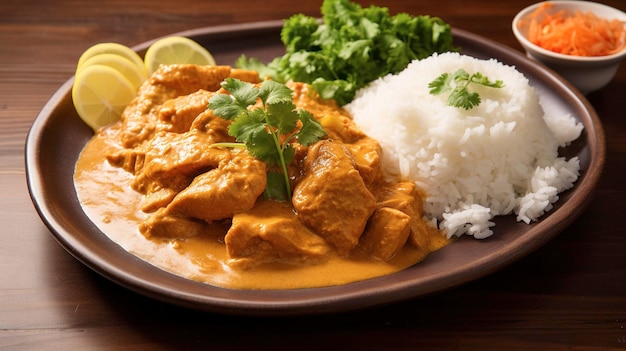 Une photo de poulet au curry avec du riz