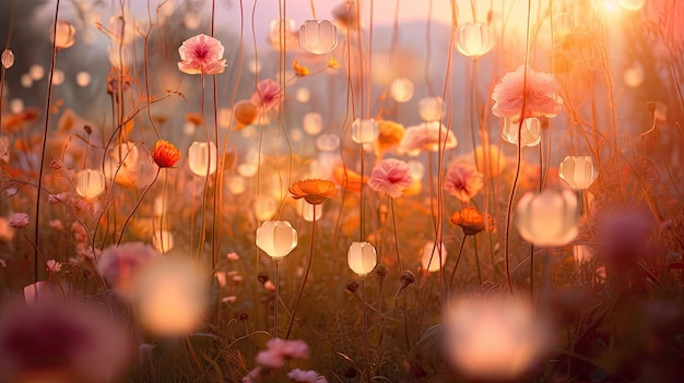 Une photo d'une prairie mystique flottant lanternes