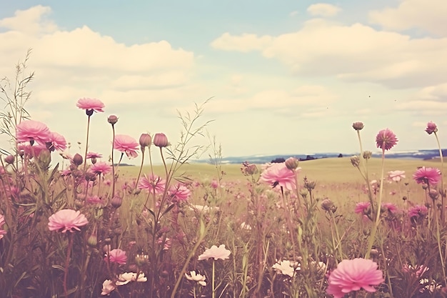 Photo photo d'un pré de fleurs sauvages dans un paysage de printemps avec