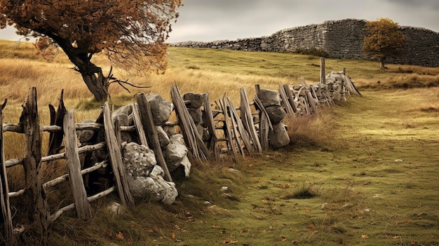 Photo une photo présentant les textures et les motifs d'une clôture de campagne rustique ajoutant du charme