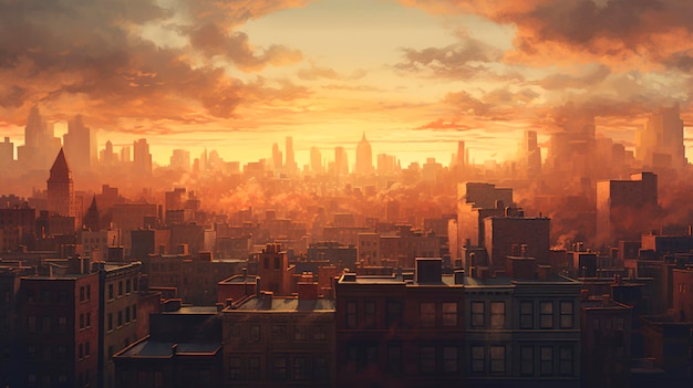 Une photo présentant les textures et les motifs d'un paysage urbain au lever du soleil avec une lumière douce