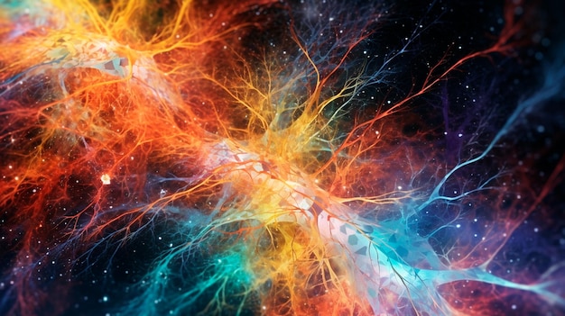 La photo présente des connexions multicolores qui ressemblent à des neurones L'image est une représentation vivante de la complexité et de l'abstraction de la fonction cérébrale AI générative