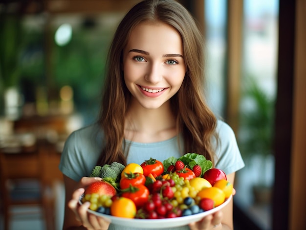 La photo présente une fille représentant une alimentation saine Elle tient une salade fraîche et colorée dans son h