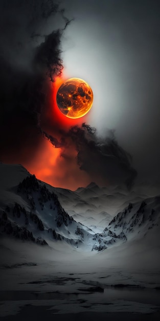 Une photo prise depuis le sol en regardant le coucher de soleil rouge par temps nuageux ai générative