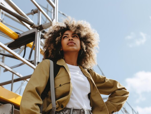 Photo photo prise d'une femme naturelle travaillant comme ouvrier du bâtiment