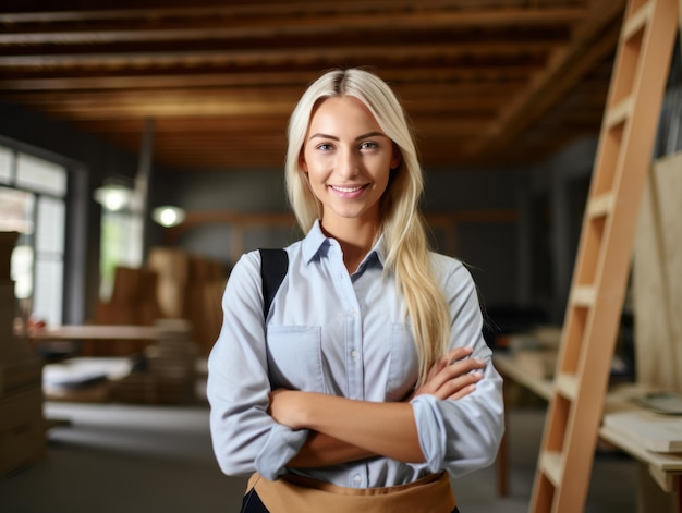 photo prise d'une femme naturelle travaillant comme ouvrier du bâtiment