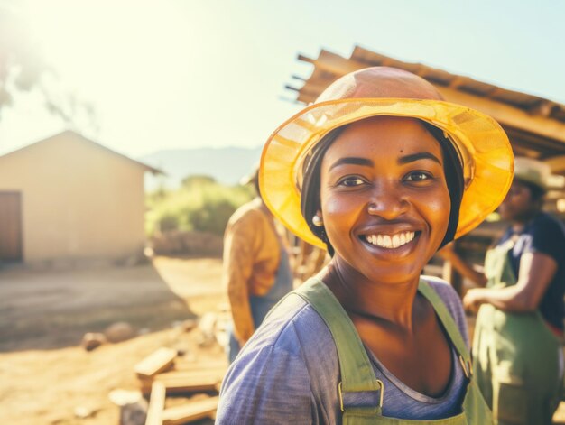 photo prise d'une femme naturelle travaillant comme ouvrier du bâtiment