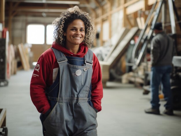 photo prise d'une femme naturelle travaillant comme ouvrier du bâtiment