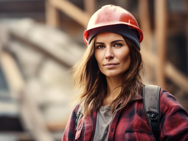 photo prise d'une femme naturelle travaillant comme ouvrier du bâtiment