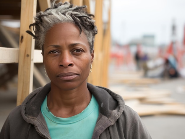 photo prise d'une femme naturelle travaillant comme ouvrier du bâtiment