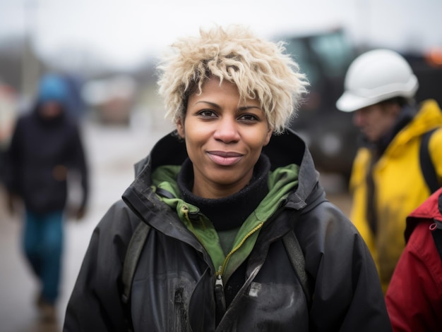 Photo photo prise d'une femme naturelle travaillant comme ouvrier du bâtiment