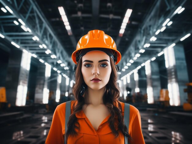 photo prise d'une femme naturelle travaillant comme ouvrier du bâtiment