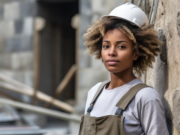 Photo photo prise d'une femme naturelle travaillant comme ouvrier du bâtiment