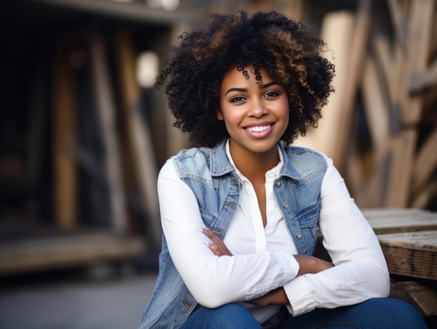 photo prise d'une femme naturelle travaillant comme ouvrier du bâtiment