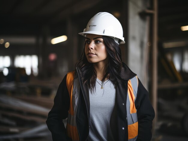 photo prise d'une femme naturelle travaillant comme ouvrier du bâtiment