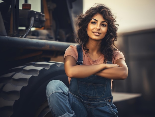 photo prise d'une femme naturelle travaillant comme ouvrier du bâtiment