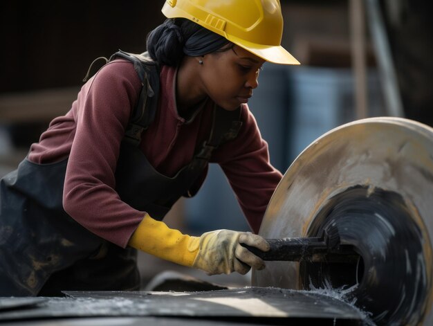 photo prise d'une femme naturelle travaillant comme ouvrier du bâtiment