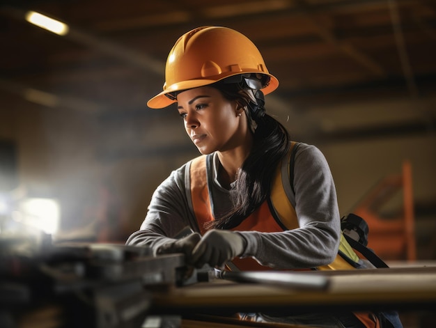 photo prise d'une femme naturelle travaillant comme ouvrier du bâtiment