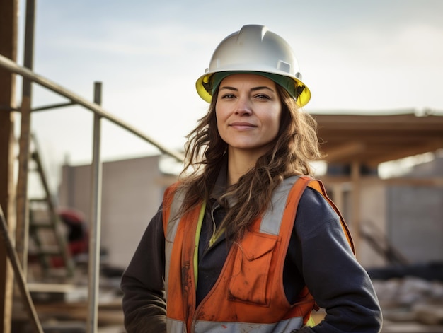 photo prise d'une femme naturelle travaillant comme ouvrier du bâtiment