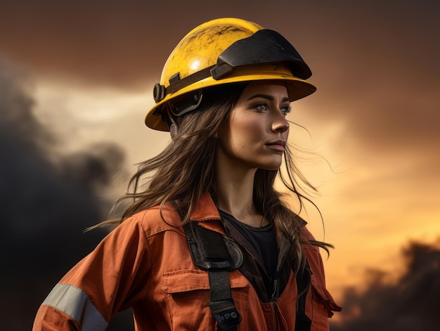 photo prise d'une femme naturelle travaillant comme ouvrier du bâtiment