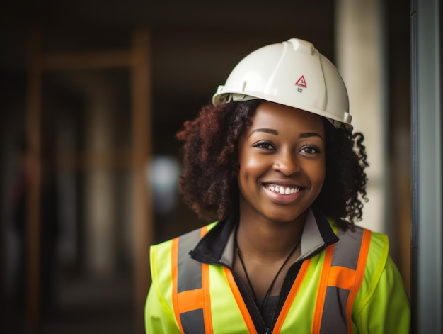 photo prise d'une femme naturelle travaillant comme ouvrier du bâtiment