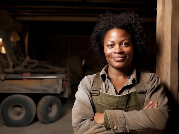 photo prise d'une femme naturelle travaillant comme ouvrier du bâtiment