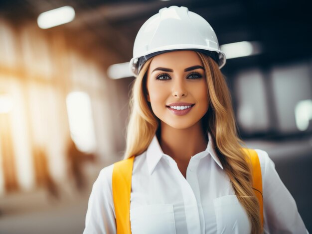 photo prise d'une femme naturelle travaillant comme ouvrier du bâtiment