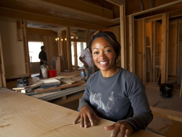 photo prise d'une femme naturelle travaillant comme ouvrier du bâtiment