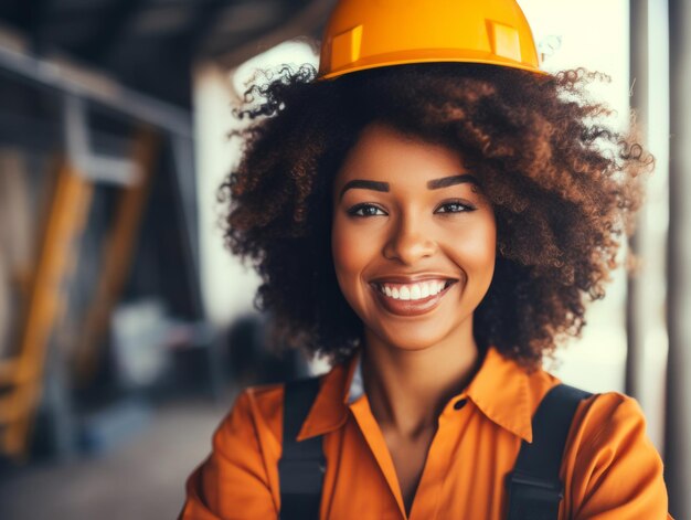 Photo photo prise d'une femme naturelle travaillant comme ouvrier du bâtiment