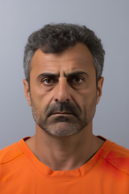 Une photo de prison d'un homme du Moyen-Orient d'âge moyen en combinaison orange