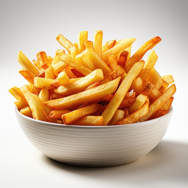 photo de produits à frites dans un emballage en papier et un bol