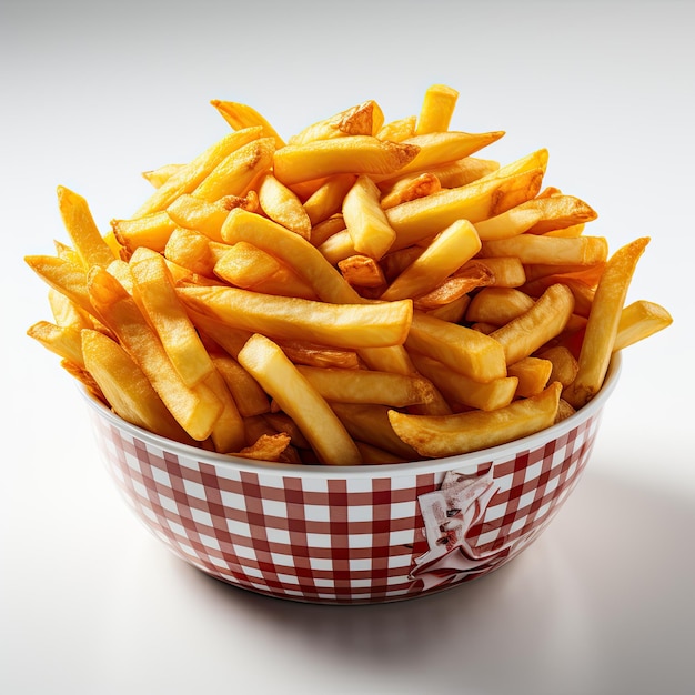 photo de produits à frites dans un emballage en papier et un bol