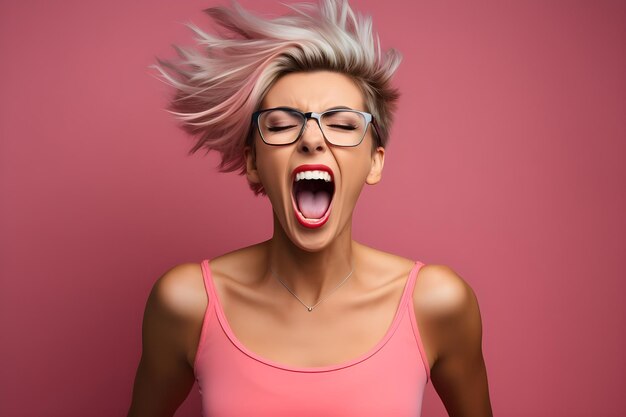 Photo professionnelle d'une belle jeune femme dans une pose criante avec un langage corporel expressif