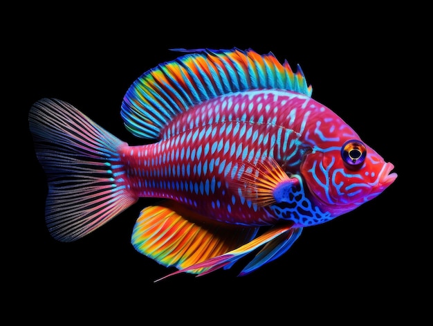 Photo professionnelle de poissons colorés tropicaux isolée sur fond noir