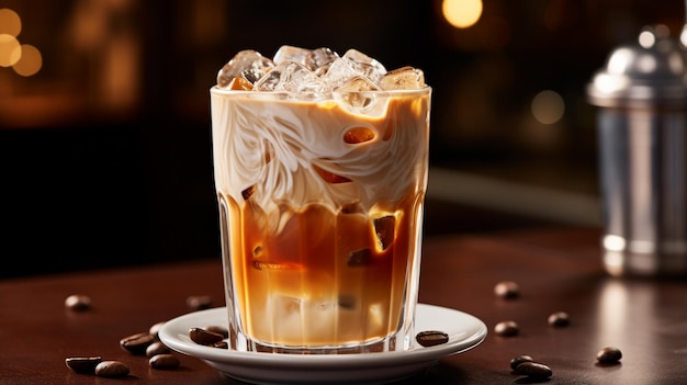 Photo une photo professionnelle séduisante d'un café glacé rafraîchissant servi dans un verre cristallin